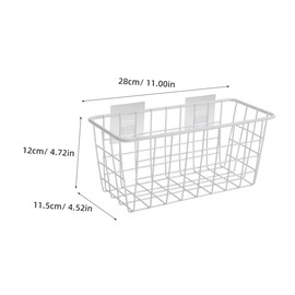 OHPHCALL Creative Wall Mounted Storage Basket White Iron Hanging Organizer with Sticky Hooks for Space Saving Kitchen and Bathroom Easy Installation Versatile for Dry Food Crafts