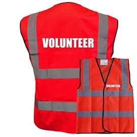 Volunteer Red Hi Vis Viz Safety Vest Waistcoat, Reflective High Visibility Work Wear, Events, x-large