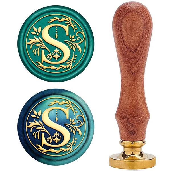 CRASPIRE S Wax Seal Stamp Initial Alphabet Letter S Sealing Wax Stamp Medieval Traditional Classic Retro 25mm Removable Brass Head with Wooden Handle for Wedding Invitations Cards Envelopes