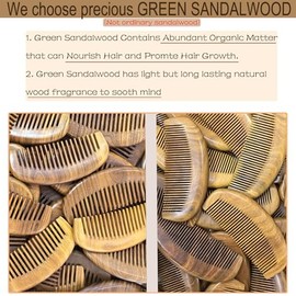 Wooden Comb Wood Hair Comb Green Sandalwood Comb for Women Men - 2 Pack                                                                               