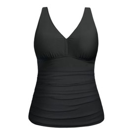 Yonique Women Plus Size Tankini Top Only Tummy Control Bathing Suit Top V Neck Swim Top No Bottom, Black, 16 Plus