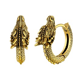 U7 Goth Earrings Clip On Earings For Men Women Stainless Steel Hoop Earrings Dragon Animal Earingings