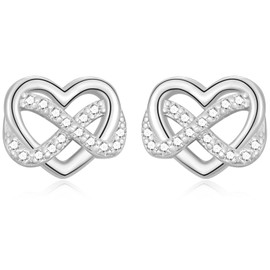 Silver Stud Earings for Women Girls, 925 Sterling Silver Infinity Heart Stud Earrings - Cubic Zirconia Stud Earrings for Mum Wife Her Birthday Mother's Day Valentine’s Day Christmas Gifts