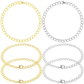 VARMDUKKE 6PCS Charm Bracelet Chain with Lobster Clasps, Gold Silver Alloy Bracelet Chains for Jewelry Making, Bracelet Link Chains Bulk for Women Men DIY Jewelry, Crafts, Daily Use