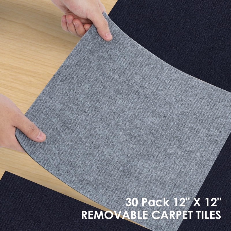 VallisCo 30 Pack Carpet Tile - 12” X 12” Self