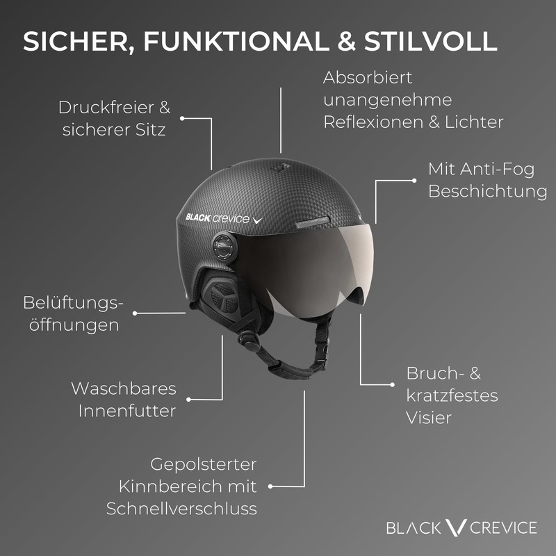 Black Crevice Unisex - Adult Ski Helmet Arlberg with 2