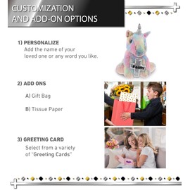 DolliBu Floppy Rainbow Unicorn Stuffed Animal with Silver Cross and Personalization - Religious Baptism Gifts for Boys, Girls, Dedication Christening Gifts Plush Prayer Toy Healing Bear - 9 Inch