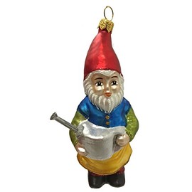Pinnacle Peak Trading Company Garden Gnome with Watering Can Polish Glass Christmas Tree Ornament Made Poland