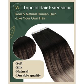 Ugeat Tape in Hair Extensions Black Ombre Seamless Invisible Human Hair Tape in Extensions Ombre Black to Ash Blonde Mix Blonde Human Hair Extensions Glue in 12inch 20Pcs 30G