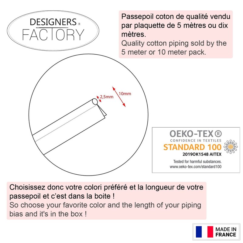 designers-factory Cotton flanged insert piping cord - available in several