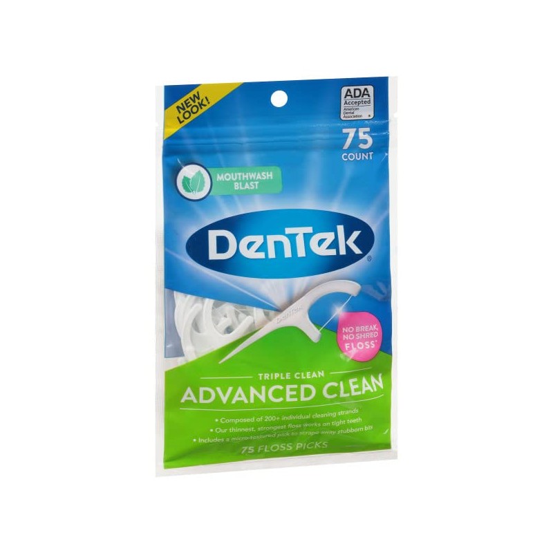 DenTek Triple Advanced Clean Mouthwash Blast Floss Picks, 75 Count,