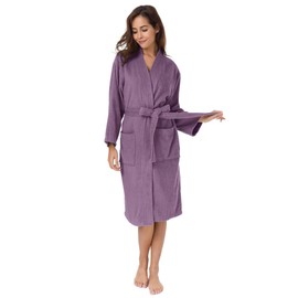 SIORO Terry Cloth Robe for Women Kimono Long Cotton Bathrobe for Spa Shower Hot Tub Hotel, Soft Absorbent Fuzzy Towel Robe bata de ba駉 with Pockets, Plum Medium