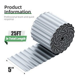 AHEONLAR Corrugated Metal Landscape Edging, 5In×25Ft Steel Tall Landscape Edging, Flower Bed Edging Borders, Garden Edging for Landscaping, Garden Fence, Lawn, Flower Bed, Silver