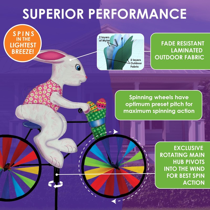Bike Spinner Easter Bunny 20" – Springtime Rabbit Design, Weather-Resistant