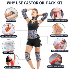KANAV 8 Piece Castor Oil Pack Wrap Set, 100% Organic Cotton Lined Reusable Castor Oil Compress Packs for Liver Detox Insomnia Constipation and Inflammation, Organic Castor Oil Wrap for Womens Gifts