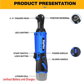 AUTOFU 3/8" Electric Ratchet Wrench Tool 40Nm 12V Cordless Ratchet Wrench, Variable Speeds, LED Work Light, Forward/Reverse Function(Only Body, without Battery and Charger)