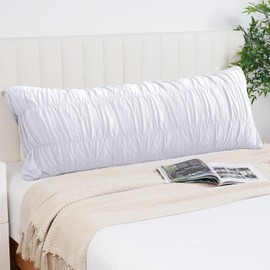 QSH White Ruched Body Pillow Cover 20x54 inches,Zipper Closure 1 Pack,Vintage Shabby Boho Chic Decorative Body Pillow Sham Soft and Luxury Microfiber Pillowcases White