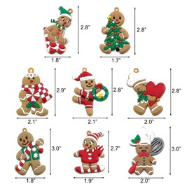 Qancekoo 8 PCS Fun Christmas Gingerbread Man Ornaments for Xmas Tree Decoration, Soft Pliable Gingerbread People with String, Hanging Xmas Gingerbread Decorations for Holiday Party Gift