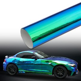 AuMoHall Holographic Laser Green to Blue Chrome Car Vinyl Wrap Glossy Chameleon Vehicle Vinyl Film Car Motorcycle Color Changing Film, 59.84'' x 23.62''