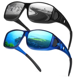 Myiaur Polarized Fit Over Glasses Sunglasses for Men Women, Trendy Wrap Around Sunglasses UV Protection for Driving (2 Pack)