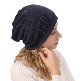 BYERCLUB Knitted Beanies Hat for Women Baggy Slouch Beanie Oversize Slouchy Skullcap Winter Hat for Women (606 Rhinestone Navy)