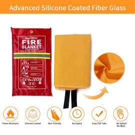 Naprohiur Silicone-coated Fire Blanket for Home and Kitchen | 2 Pack 40"x40" Skin-friendly Emergerncy Fire Blanket | Glow-in-the-dark Design | Housewarming Gift for Loved Ones