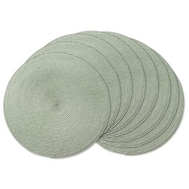 AHHFSMEI Round Braided Placemats Set of 8 Round Table Mats for Dining Tables Natural Woven Heat Resistant Place mats 15 Inch (Fog Green,8)
