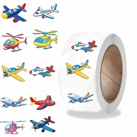 Rollo 500 pcs etiquetas, stickers Aviones 2.5 cms, 10 Diseños