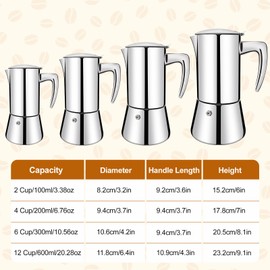 Vaolvpant No Coating 6 Cup Thickened 304 Stainless Steel Moka Pot Stovetop Espresso Maker Italian Coffee Machine 300ml 10.1oz Suitable for Gas Induction Stovetop Greca Coffee Maker Percolator