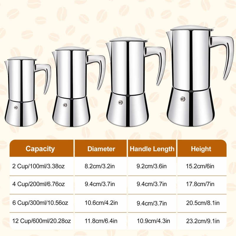 Vaolvpant No Coating 6 Cup Thickened 304 Stainless Steel Moka