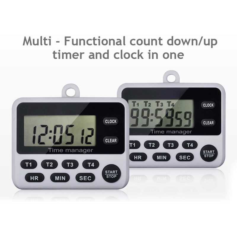4 Channels Digital Kitchen Timer Clock with Large LCD Display,