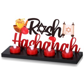 Rossesay Flameless Table Candle Holder Decoration with Lighted Tea Light Candle Stand Table Centerpiece Decoration Return Gifts for Housewarming Festival Holiday(Red,Rosh Hashanah)