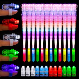 JIZZU Pack of 12 Glow Sticks Fibreglass Colourful LED Glow Sticks Party Set with 12 Pieces Finger Lamp, 3 Modes Flashing, Glow Sticks for Children's Birthday Christmas Wedding Neon Party