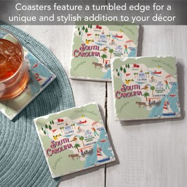 Thirstystone South Carolina Attractions 4-Pack Tumbled Tile Coasters with Protective Cork Backing 4" Square Manufactured in The USA Artistic Absorbent Easily Wipes Clean
