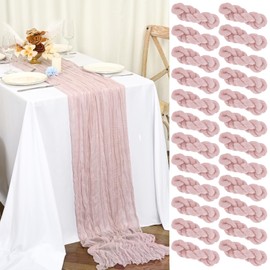 Teruntrue Confezione da 24 Runner da Tavola in Garza Rosa Polveroso 45x275 cm, Tovaglie Boho in Garza per Decorazioni di Matrimoni, Feste per Bambini, Baby Shower e Compleanni