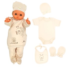 Huanger Newborn Baby Gift Set 100% Natural Cotton First Equipment Unisex Clothing Gift Set for 0-4 Months Babies with Bag 7 Pieces