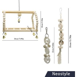 Bird Parrot Swing Chewing Toys,Natural Wood Bird cage Accessories,Suitable for Small Parakeets, Cockatiels, Conures, Finches,Budgie,Macaws, Parrots, Love Birds