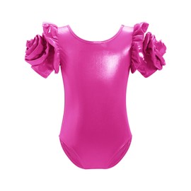 FYMNSI Girls' Metallic Leotard Short Sleeve Gymnastics Dance Body Shiny Leotard Ballet Leotard Leotard Leotard, rose