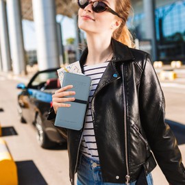 TIGARI Rfid Passport Wallet for Women, Travel Wallet Passport Holder for Travel, Leather Zipper Pocket Card Slots Purses, Travel Document Organizer Waterproof Travel Accessories (Blue)