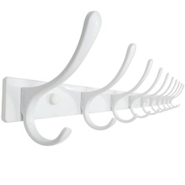 SKOLOO Wall Mounted Coat Rack - 10 Hooks, Heavy Duty, Stainless Steel, Metal Wall Hangers, Sturdy Coat Hooks for Hanging Coats, Jacket, Clothes, Hat, White