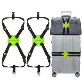 Luggage Straps with Buckles Suitcase Belt for Carry On Luggage Over Handle High Elastic Bag bungees Add A Bag Travel Accessories TSA Approved (2 Pack, Green)