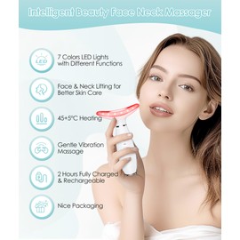 ELISHINE 7 Color Neck Face Massager - Facial Massager Tool for Skin Care at Home, Vibrating Face Massager with Thermals, Galvanic Machines White