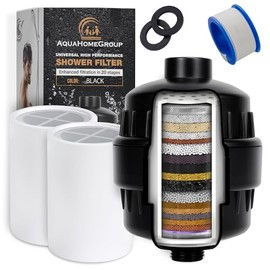 AquaHomeGroup 20 Stage Shower Filter with Vitamin C and E - Reduces Chlorine, Heavy Metals and Sediment - 2 Cartridges Included - High Pressure - Black
