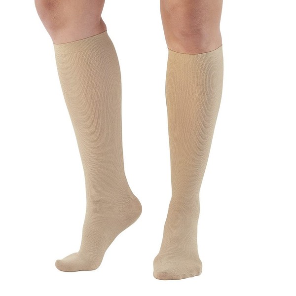 Ames Walker AW Style 167 - Calcetines de compresión moderados para mujer, 15 – 20 mm, alivia dolores cansados, patas hinchadas, síntomas de venas varicosas, tela a la moda, Bronceado, X-large