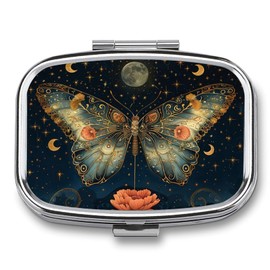 Metal 2 Compartment Pill Organizer Travel Friendly Portable Compact Pill Box Cute Pill Case to Hold Vitamins,Fish Oil,Supplements,Meds,Tablet for Purse,Pocket. (Butterflies in The Night)