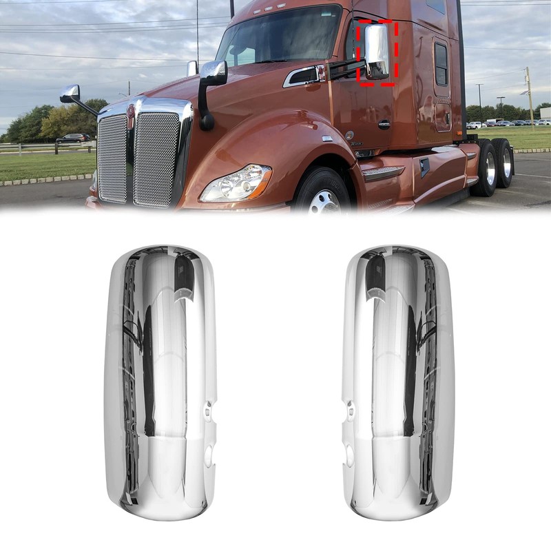 Chrome Door Mirror Covers for Kenworth T680 T880 W990 2013-2020,