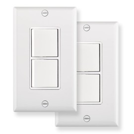 Wengart (2-Pack) Combination Rocker Switch and Receptacle, 15 Amp 120V, Single Pole Light Switch with Duplex Outlet, Wall Plate Included, UL Listed, Space-Saving Design for Bathroom & Kitchen, White