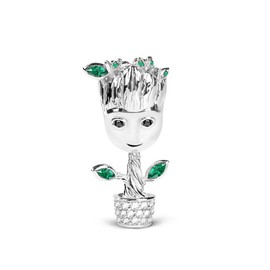 Gnoce Tree Man Charm Pendant 925 Sterling Silver 18k Rose Gold Plated "I am Groot" Beads Charms with Cubic Zirconia Jewellery for Bracelets Necklaces Gifts for Men and Women., Silver, Silver