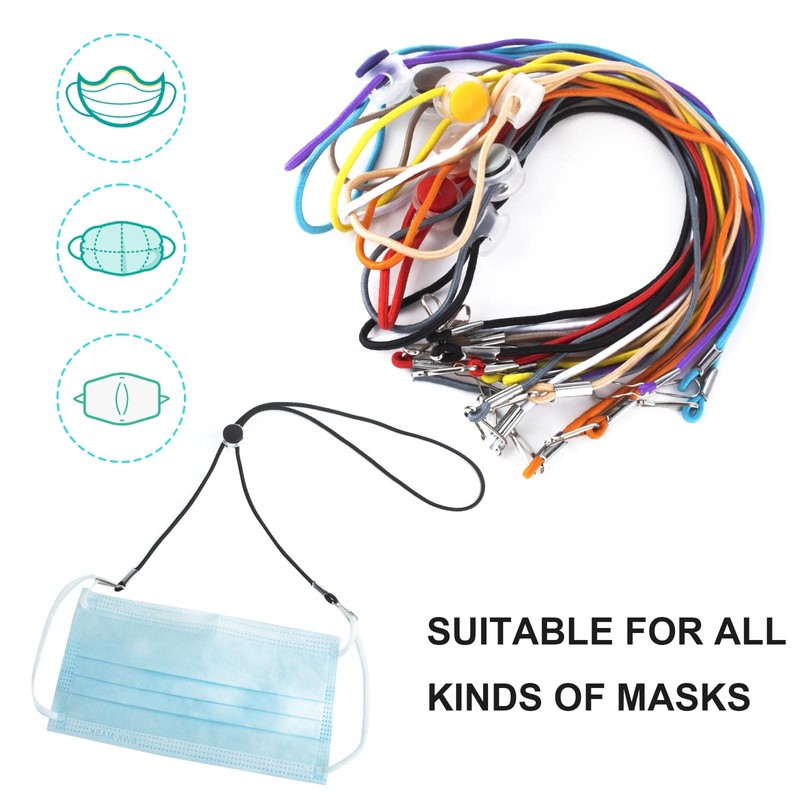 AWAVM10 Adjustable Colorful Buckle Elastic Mask Lanyards, Double Hook Anti