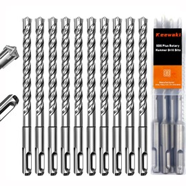 Keewaki 10 Pack 5/16" x 6" SDS Plus Rotary Hammer Drill Bits Set, Cross Carbide Tip, Heavy Duty Masonry Drill Bits for Concrete, Brick Hammer Drill Bits - Concrete Drill Bit Set